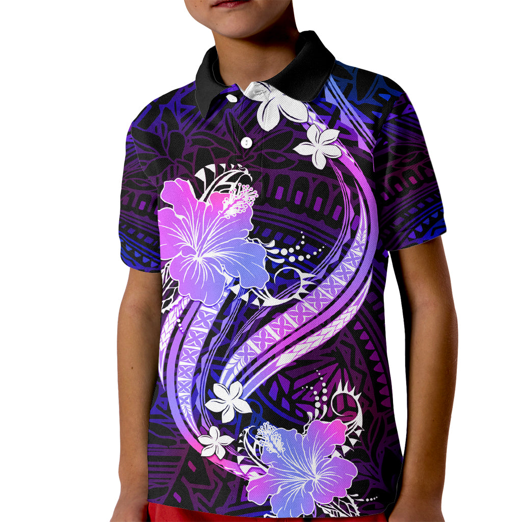 Galaxy Polynesian Pattern With Tropical Flowers Kid Polo Shirt LT05 Kid Galaxy - Polynesian Pride