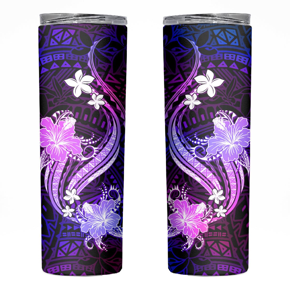 Galaxy Polynesian Pattern With Tropical Flowers Skinny Tumbler