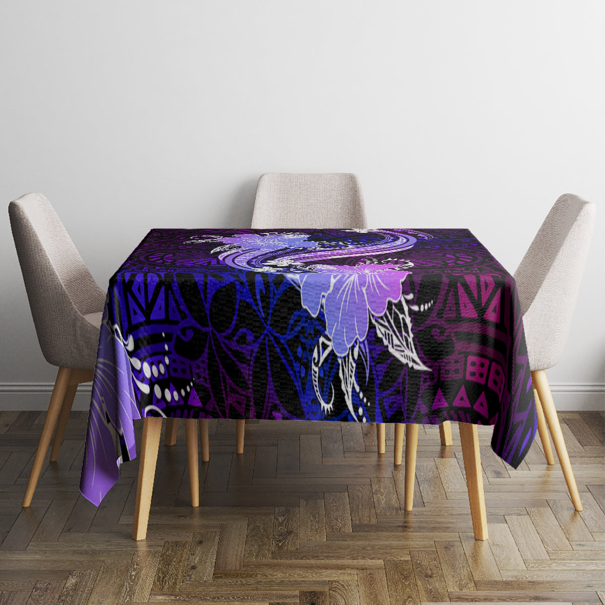 Galaxy Polynesian Pattern With Tropical Flowers Tablecloth LT05 - Polynesian Pride