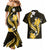 Gold Polynesian Pattern With Tropical Flowers Couples Matching Mermaid Dress and Hawaiian Shirt LT05 - Polynesian Pride