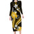Gold Polynesian Pattern With Tropical Flowers Family Matching Long Sleeve Bodycon Dress and Hawaiian Shirt LT05 Mom's Dress Gold - Polynesian Pride