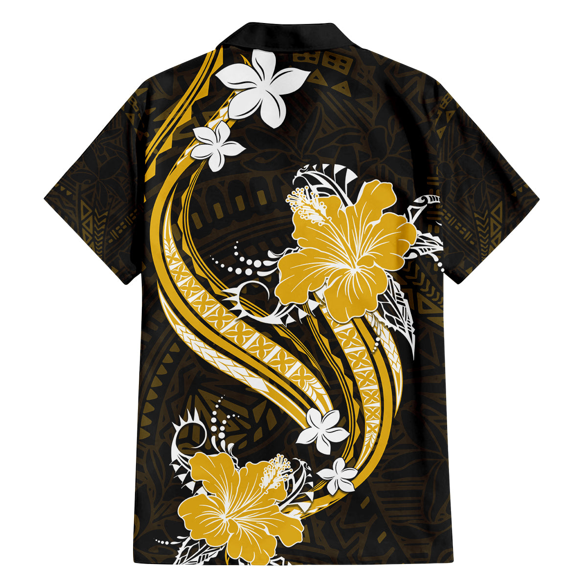 Gold Polynesian Pattern With Tropical Flowers Family Matching Off Shoulder Long Sleeve Dress and Hawaiian Shirt LT05 - Polynesian Pride