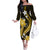 Gold Polynesian Pattern With Tropical Flowers Family Matching Off Shoulder Long Sleeve Dress and Hawaiian Shirt LT05 Mom's Dress Gold - Polynesian Pride
