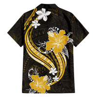 Gold Polynesian Pattern With Tropical Flowers Family Matching Off Shoulder Short Dress and Hawaiian Shirt LT05 - Polynesian Pride