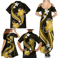 Gold Polynesian Pattern With Tropical Flowers Family Matching Summer Maxi Dress and Hawaiian Shirt LT05 - Polynesian Pride