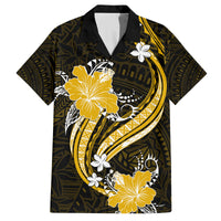Gold Polynesian Pattern With Tropical Flowers Family Matching Tank Maxi Dress and Hawaiian Shirt LT05 Dad's Shirt - Short Sleeve Gold - Polynesian Pride