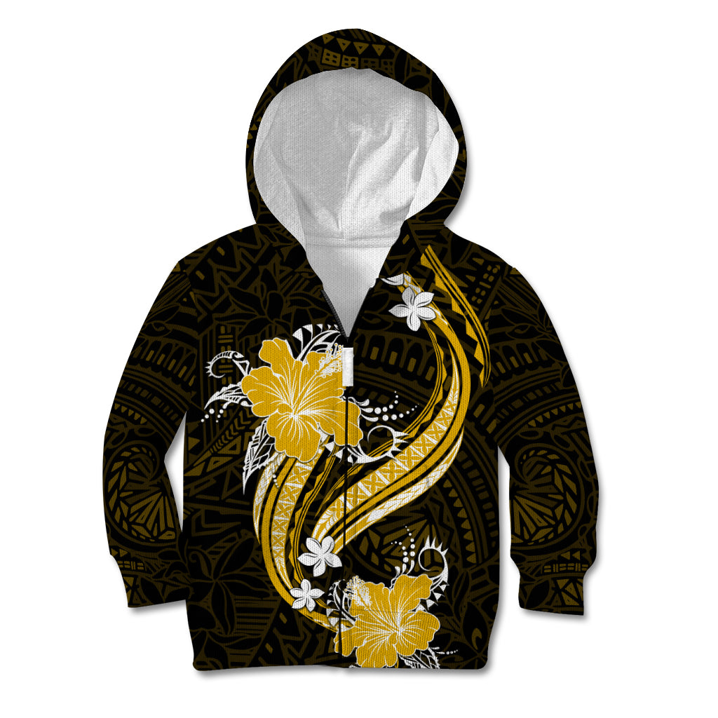 Gold Polynesian Pattern With Tropical Flowers Kid Hoodie LT05 - Polynesian Pride