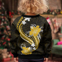 Gold Polynesian Pattern With Tropical Flowers Kid Ugly Christmas Sweater