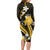Gold Polynesian Pattern With Tropical Flowers Long Sleeve Bodycon Dress LT05 - Polynesian Pride