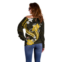 Gold Polynesian Pattern With Tropical Flowers Off Shoulder Sweater LT05 - Polynesian Pride