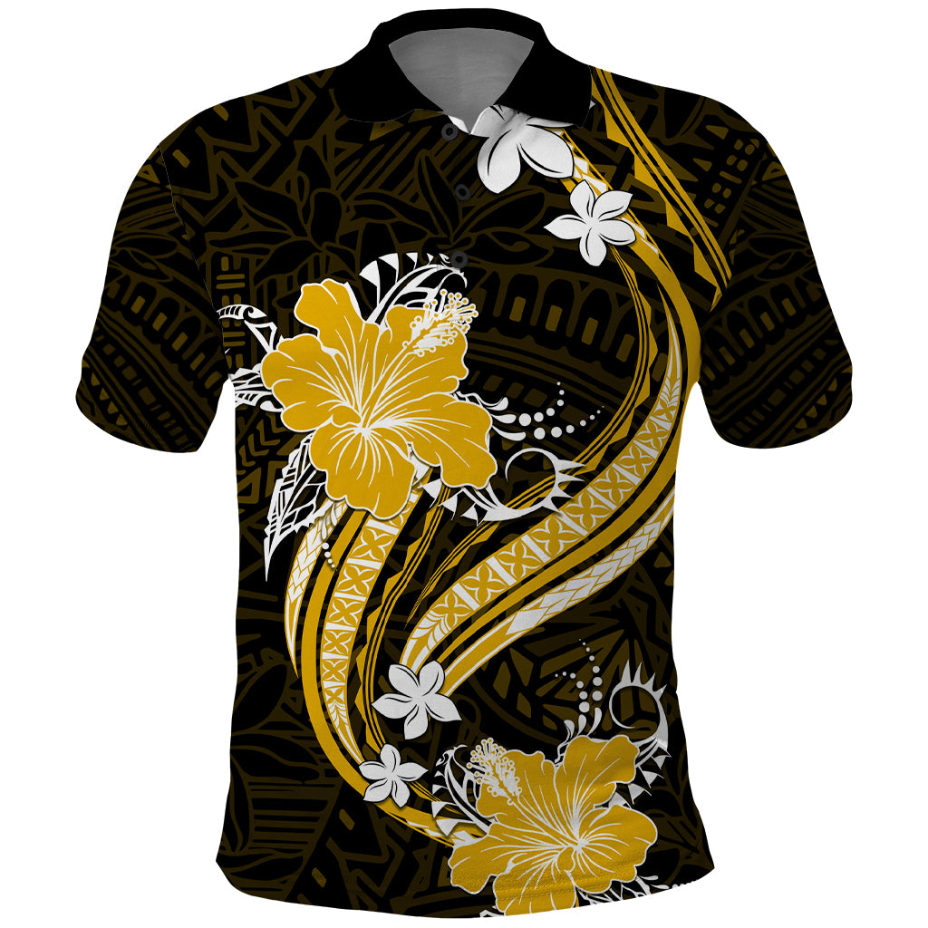 Gold Polynesian Pattern With Tropical Flowers Polo Shirt LT05 Gold - Polynesian Pride