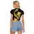 Gold Polynesian Pattern With Tropical Flowers Raglan Cropped T Shirt LT05 - Polynesian Pride