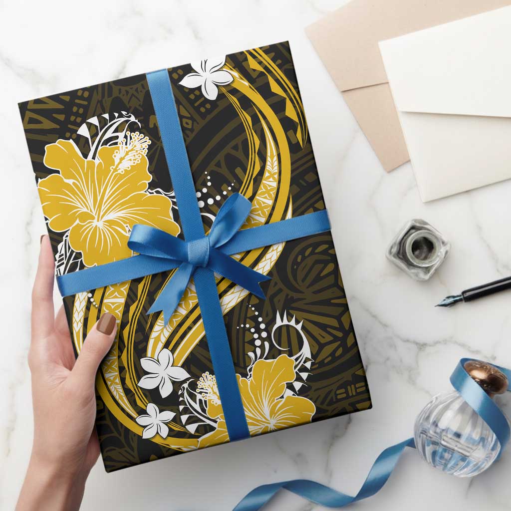 Gold Polynesian Pattern With Tropical Flowers Wrapping Paper - Polynesian Pride