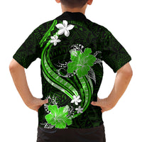Green Polynesian Pattern With Tropical Flowers Family Matching Puletasi Dress and Hawaiian Shirt LT05 - Polynesian Pride