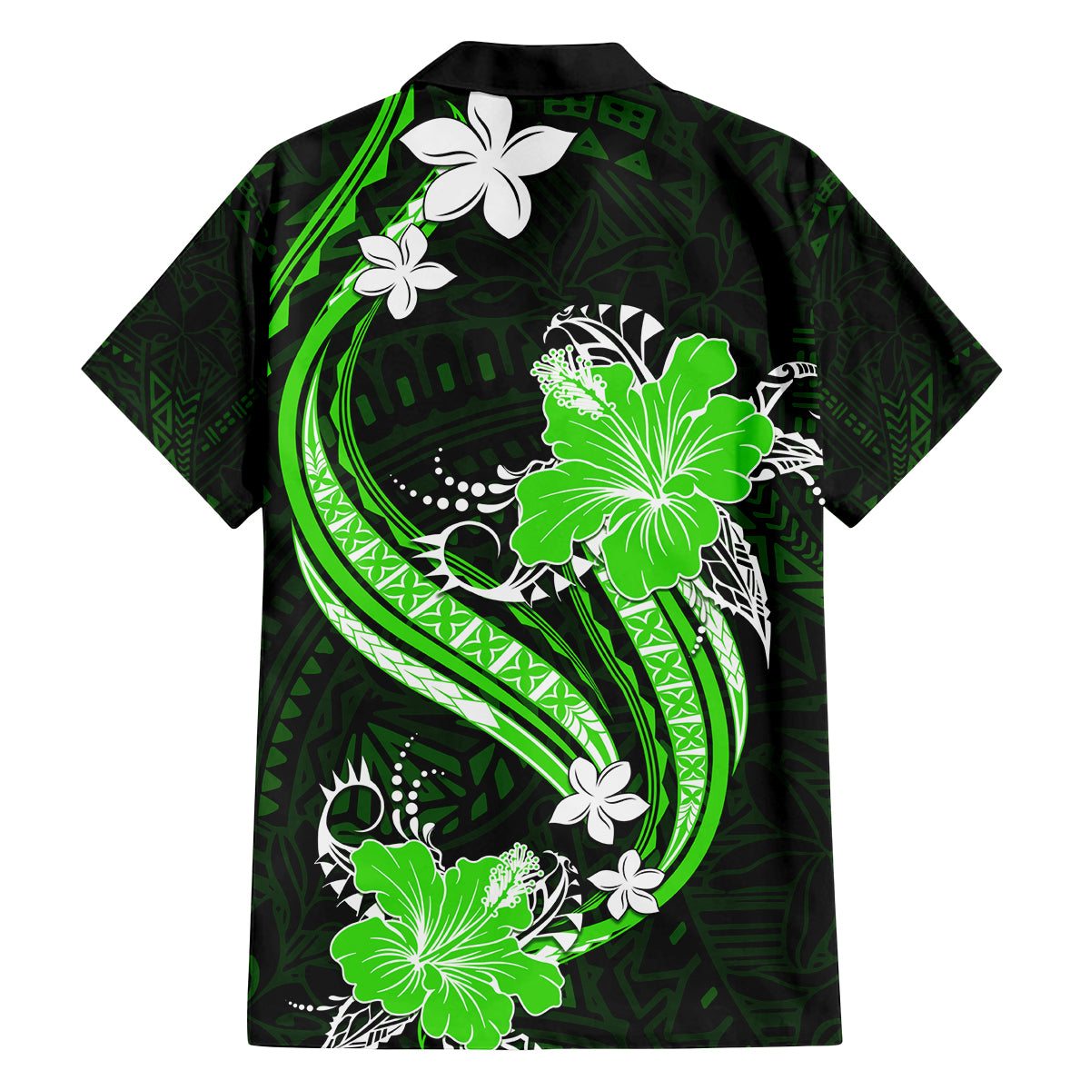 Green Polynesian Pattern With Tropical Flowers Family Matching Tank Maxi Dress and Hawaiian Shirt LT05 - Polynesian Pride