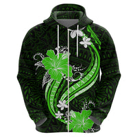 Green Polynesian Pattern With Tropical Flowers Hoodie LT05 - Polynesian Pride