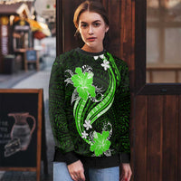 Green Polynesian Pattern With Tropical Flowers Ugly Christmas Sweater
