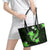 Green Polynesian Pattern With Tropical Flowers Leather Tote Bag LT05 - Polynesian Pride