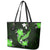 Green Polynesian Pattern With Tropical Flowers Leather Tote Bag LT05 - Polynesian Pride