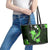 Green Polynesian Pattern With Tropical Flowers Leather Tote Bag LT05 - Polynesian Pride