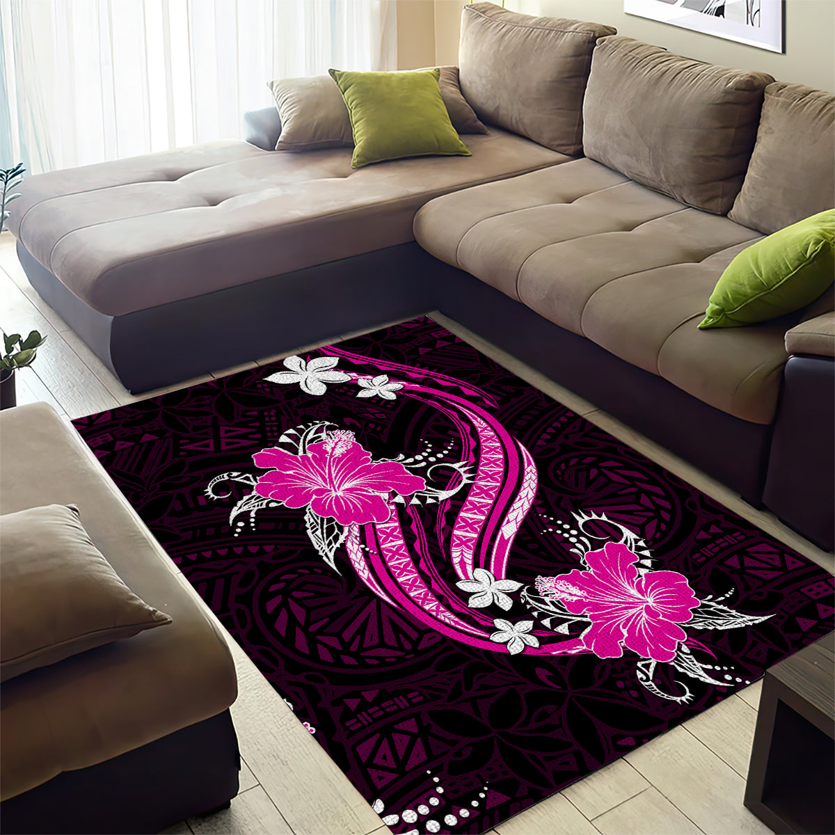 Pink Polynesian Pattern With Tropical Flowers Area Rug LT05 - Polynesian Pride