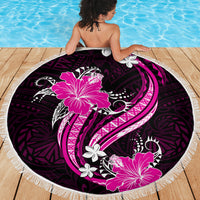 Pink Polynesian Pattern With Tropical Flowers Beach Blanket LT05 - Polynesian Pride