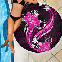 Pink Polynesian Pattern With Tropical Flowers Beach Blanket LT05 - Polynesian Pride