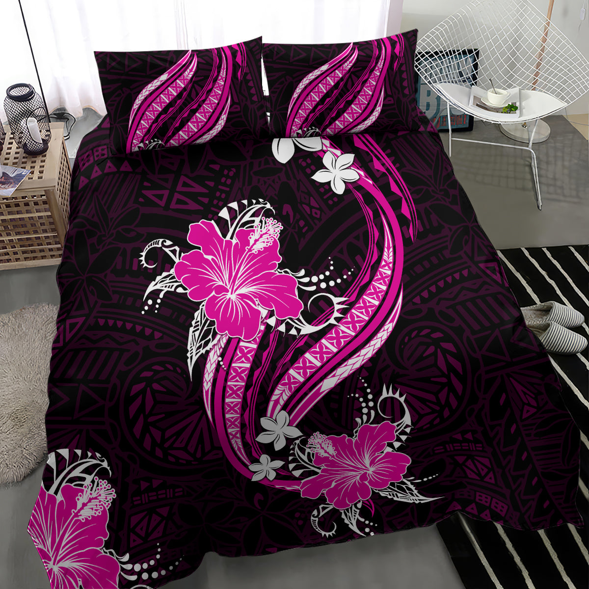 Pink Polynesian Pattern With Tropical Flowers Bedding Set LT05 - Polynesian Pride