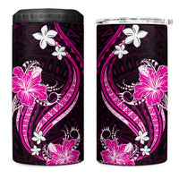 Pink Polynesian Pattern With Tropical Flowers 4 in 1 Can Cooler Tumbler