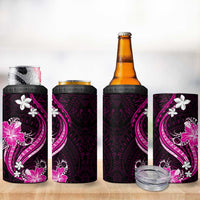 Pink Polynesian Pattern With Tropical Flowers 4 in 1 Can Cooler Tumbler