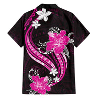 Pink Polynesian Pattern With Tropical Flowers Family Matching Off Shoulder Short Dress and Hawaiian Shirt LT05 - Polynesian Pride