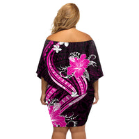 Pink Polynesian Pattern With Tropical Flowers Family Matching Off Shoulder Short Dress and Hawaiian Shirt LT05 - Polynesian Pride