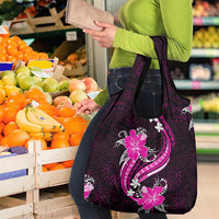 Pink Polynesian Pattern With Tropical Flowers Grocery Bag
