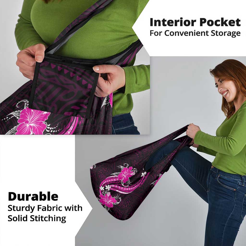 Pink Polynesian Pattern With Tropical Flowers Grocery Bag