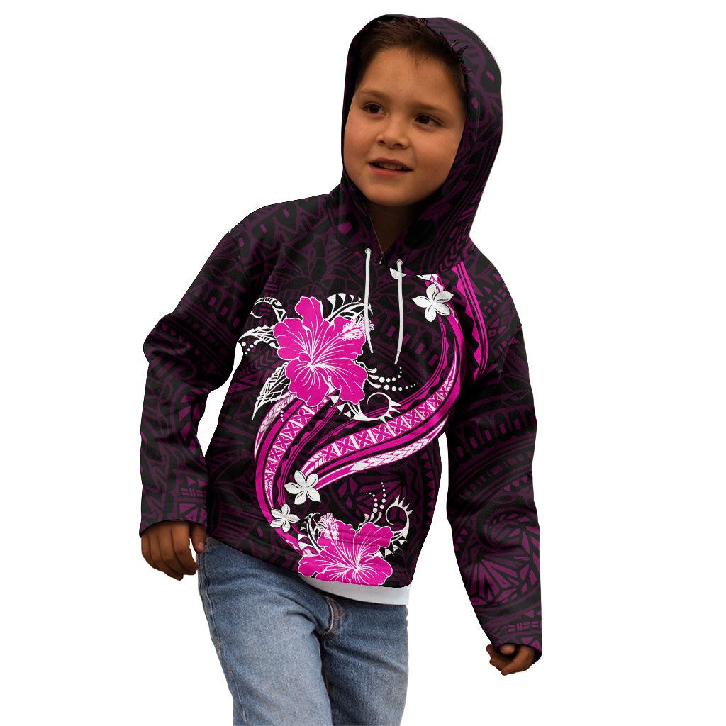 Pink Polynesian Pattern With Tropical Flowers Kid Hoodie LT05 - Polynesian Pride