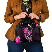 Pink Polynesian Pattern With Tropical Flowers Shoulder Handbag LT05 - Polynesian Pride