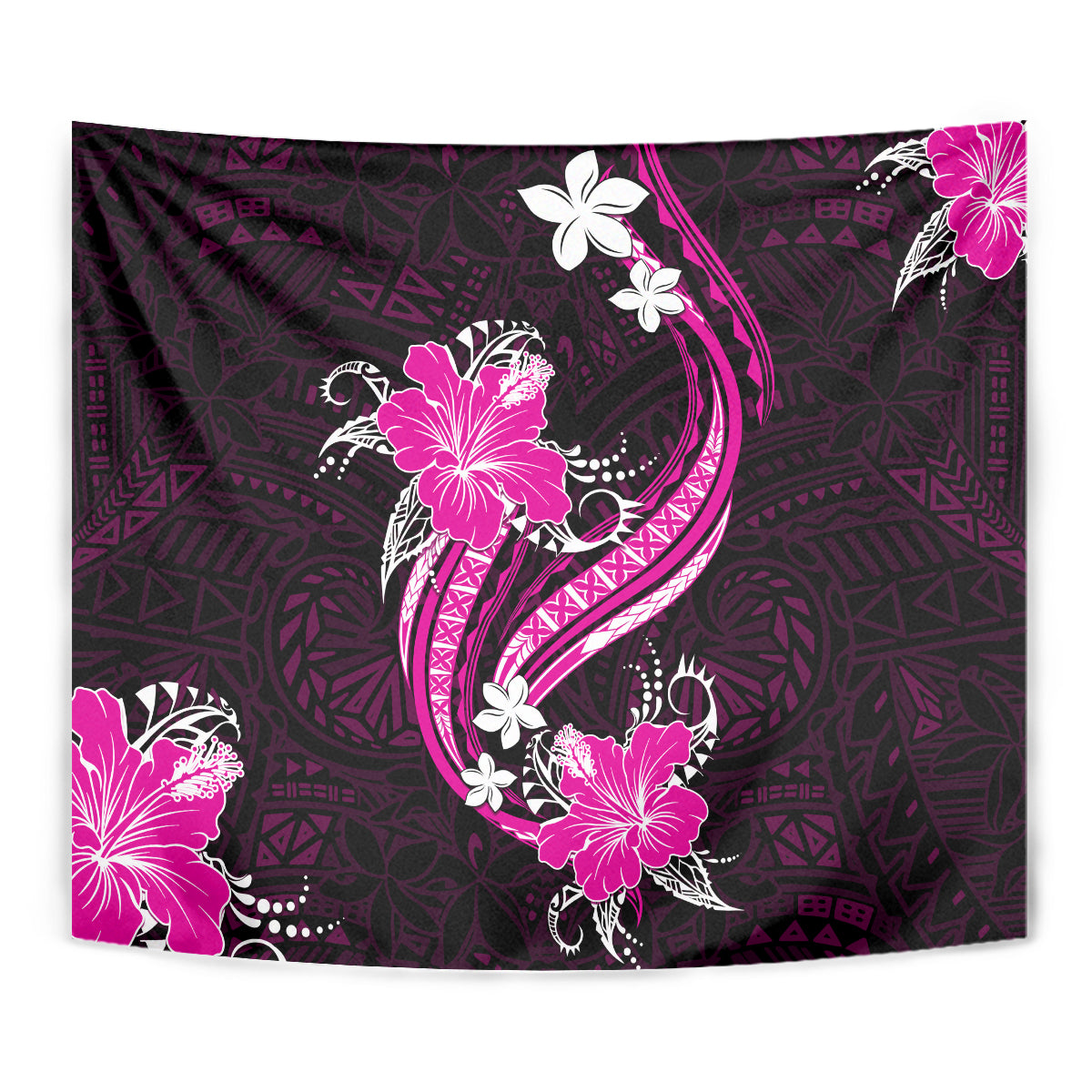 Pink Polynesian Pattern With Tropical Flowers Tapestry LT05 - Polynesian Pride