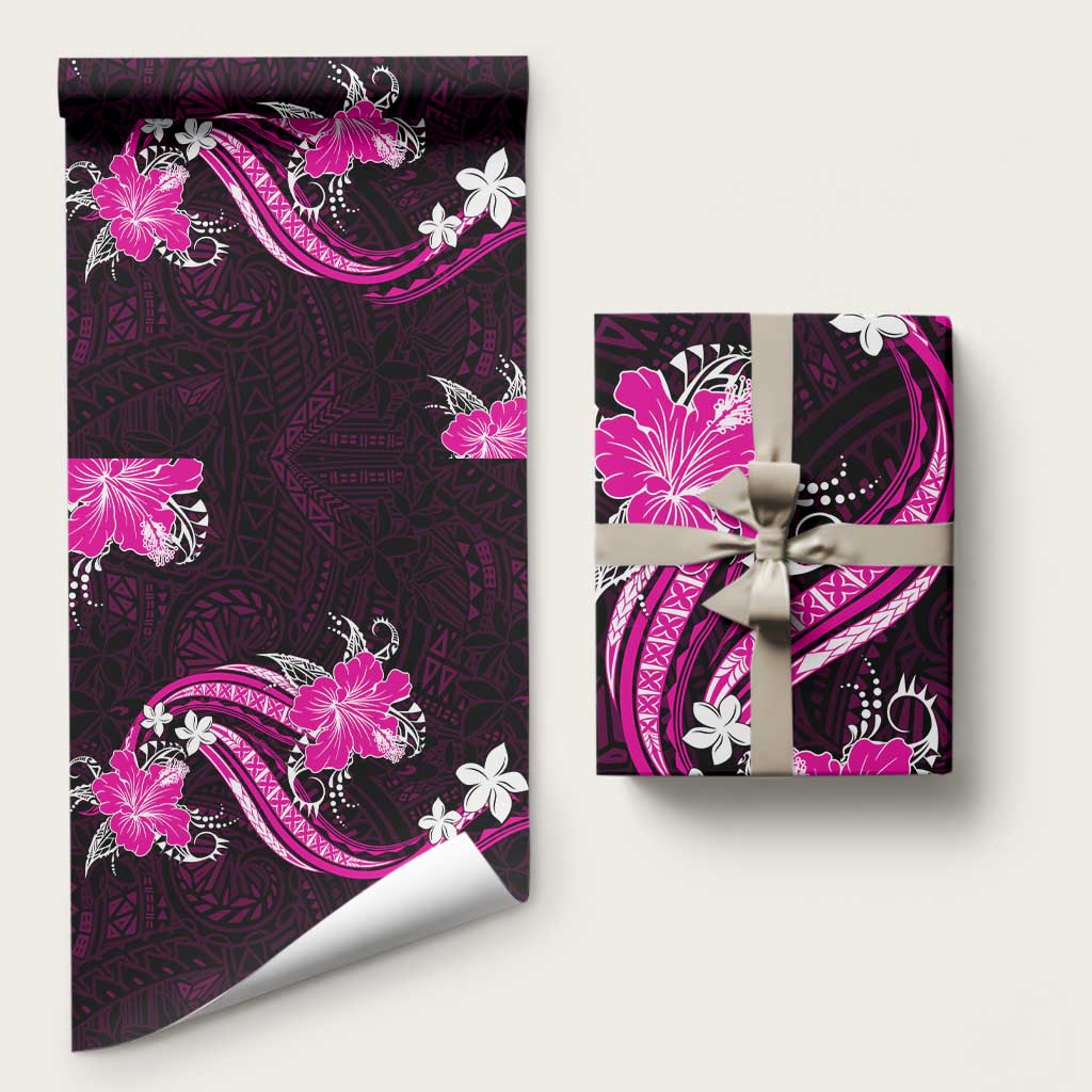 Pink Polynesian Pattern With Tropical Flowers Wrapping Paper - Polynesian Pride