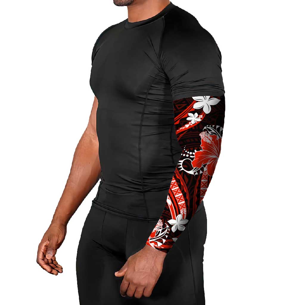 Red Polynesian Pattern With Tropical Flowers Arm Sleeves - Polynesian Pride