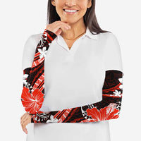 Red Polynesian Pattern With Tropical Flowers Arm Sleeves - Polynesian Pride