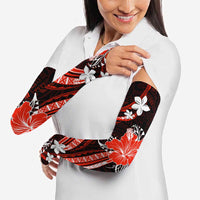 Red Polynesian Pattern With Tropical Flowers Arm Sleeves - Polynesian Pride