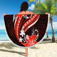 Red Polynesian Pattern With Tropical Flowers Beach Blanket LT05 - Polynesian Pride