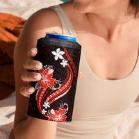 Red Polynesian Pattern With Tropical Flowers 4 in 1 Can Cooler Tumbler