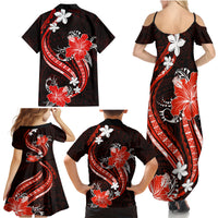 Red Polynesian Pattern With Tropical Flowers Family Matching Summer Maxi Dress and Hawaiian Shirt LT05 - Polynesian Pride