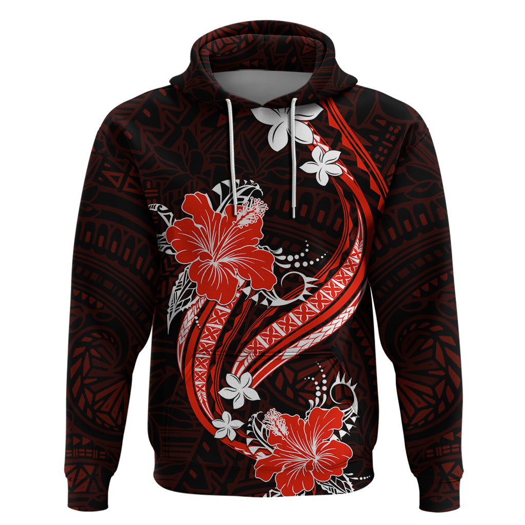 Red Polynesian Pattern With Tropical Flowers Hoodie LT05 Red - Polynesian Pride