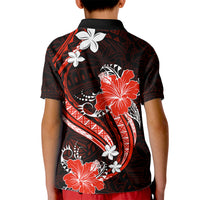 Red Polynesian Pattern With Tropical Flowers Kid Polo Shirt LT05 - Polynesian Pride