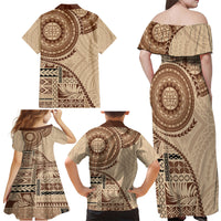 Samoa Siapo Pattern Simple Style Family Matching Off Shoulder Maxi Dress and Hawaiian Shirt LT05 - Polynesian Pride