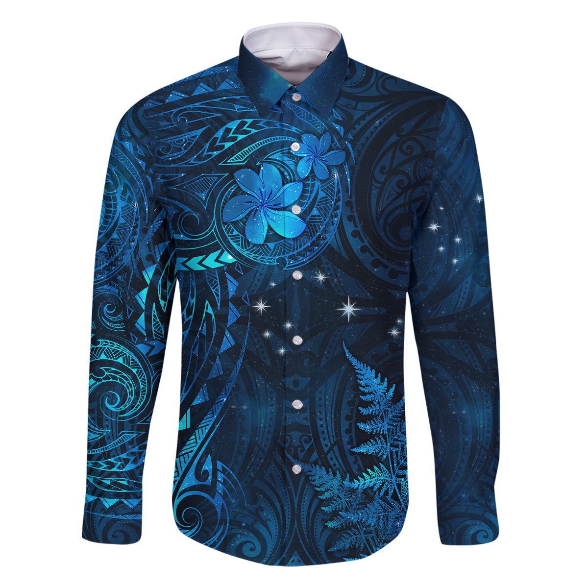 New Zealand Matariki Family Matching Off Shoulder Maxi Dress and Hawaiian Shirt Maori New Year LT05 Dad's Shirt - Long Sleeve Blue - Polynesian Pride