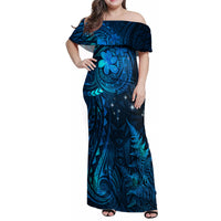 New Zealand Matariki Family Matching Off Shoulder Maxi Dress and Hawaiian Shirt Maori New Year LT05 Mom's Dress Blue - Polynesian Pride
