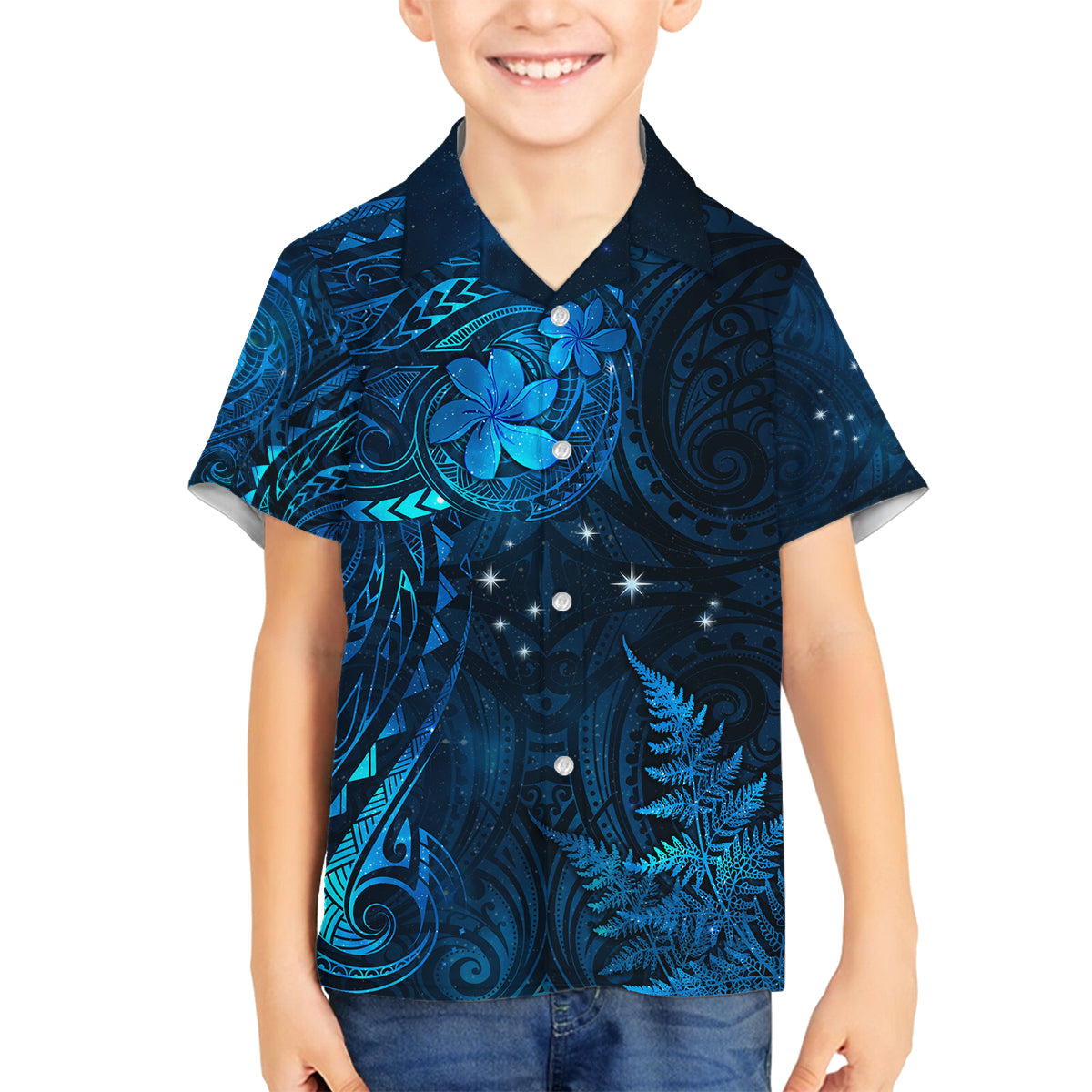 New Zealand Matariki Family Matching Summer Maxi Dress and Hawaiian Shirt Maori New Year LT05 Son's Shirt Blue - Polynesian Pride